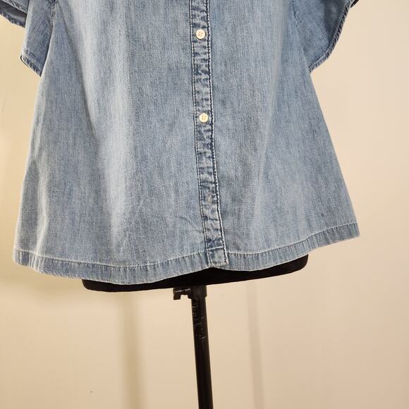 GAP Flutter Sleeve Denim Shirt with Washwell, Size Medium - Picture 8 of 10